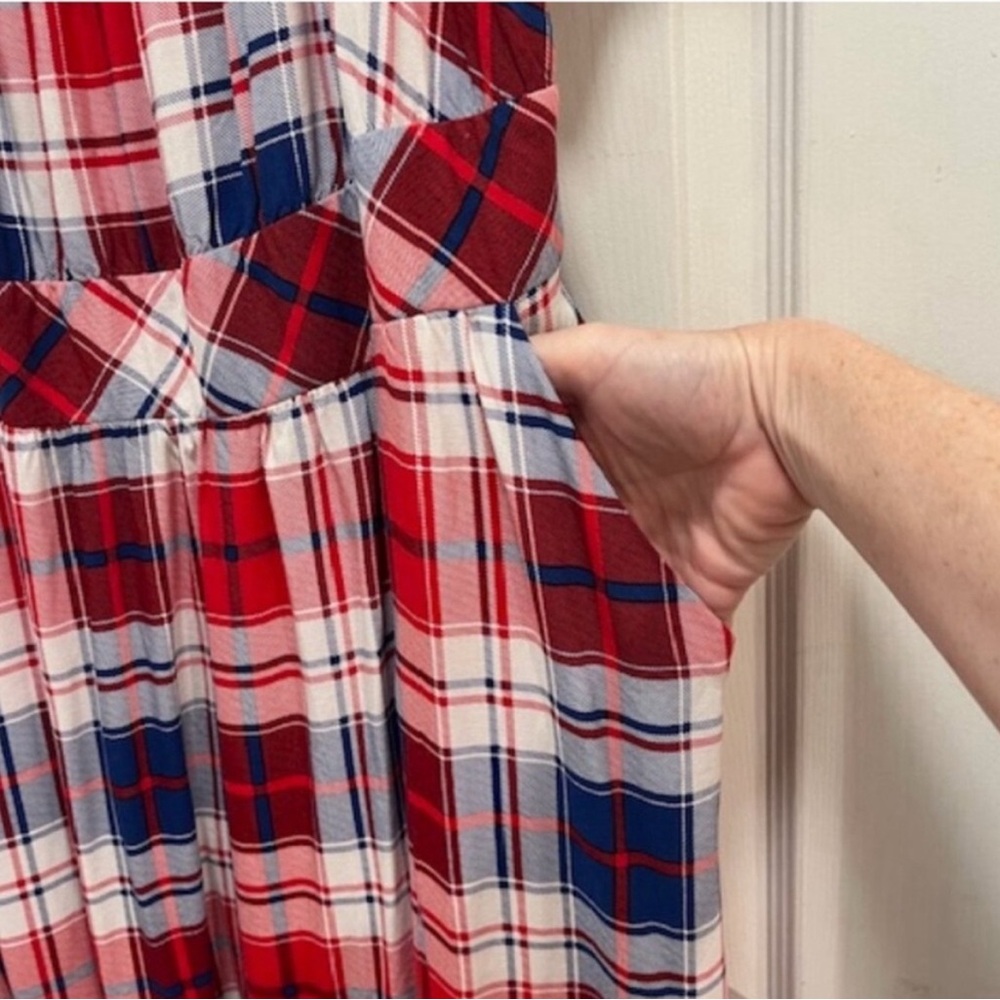 Torrid Puff Sleeve Tiered Midi Dress - Challis Plaid Red & Blue Sz14-16 (1X) EUC - Picture 6 of 14